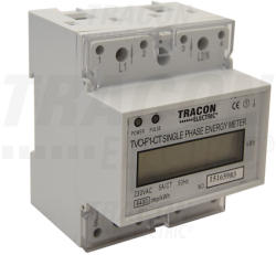  Tracon TVO-F1-CT digitális fogyasztásmérő 1 fázis áramváltós, 4 modul (TVO-F1-CT)