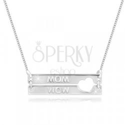 Ekszer Eshop 925 ezüst nyaklánc - téglalapok szív alakú kivágással, " MOM" felirat