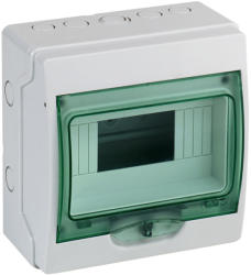 Schneider 13443 Kaedra vízálló kiselosztók 8 modul, 1 sor, átlátszó zöld ajtóval, IP65, falon kívüli (13443)