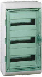  Schneider 13435 Kaedra vízálló kiselosztók 36 modul, 3 sor, átlátszó zöld ajtóval, IP65, falon kívüli (13435)