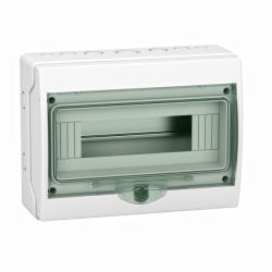  Schneider 13444 Kaedra vízálló kiselosztók 12 modul, 1 sor, átlátszó zöld ajtóval, IP65, falon kívüli (13444)