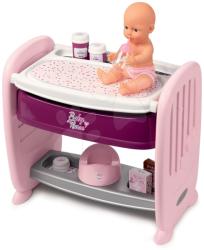 Smoby Pătuț de păpușă lângă pătuț de copil cu pult de înfășat Violette Baby Nurse 2în1 Smoby 3 poziții cu 8 accesorii de la 24 de luni (SM220355)