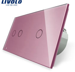 LIVOLO Intrerupator dublu + simplu cu touch Livolo din sticla - culoare roz