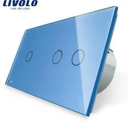 LIVOLO Intrerupator simplu + dublu cu touch Livolo din sticla - culoare albastru