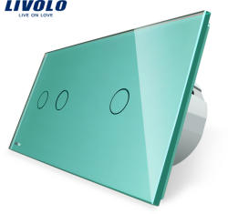 LIVOLO Intrerupator dublu + simplu cu touch Livolo din sticla - culoare verde