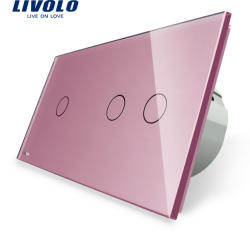 LIVOLO Intrerupator simplu + dublu cu touch Livolo din sticla - culoare roz