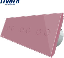 LIVOLO Intrerupator dublu+dublu+dublu cu touch Livolo din sticla - culoare roz