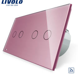 LIVOLO Intrerupator dublu + dublu cu touch Wireless Livolo din sticla - culoare roz