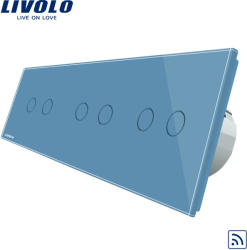 LIVOLO Intrerupator dublu+dublu+dublu cu touch Wireless Livolo din sticla - culoare albastru