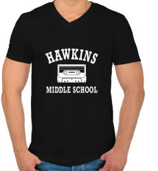 printfashion Hawkins Middle School - Fehér - Férfi V-nyakú póló - Fekete (1760199)