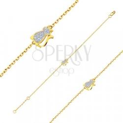 Ekszer Eshop Karkötő 585 kombinált aranyból - kis macska cirkóniákkal, vékony lánc