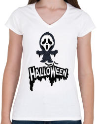 printfashion Halloween Scream - Női V-nyakú póló - Fehér (1837602)