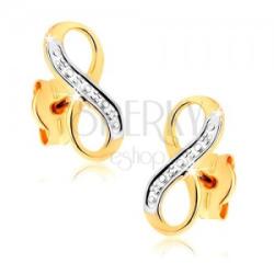Ekszer Eshop Kétszínű fülbevaló 9K aranyból - díszesen gravírozott " INFINITY" szimbólum