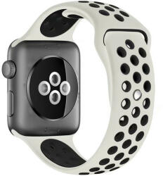 iUni Curea iUni compatibila cu Apple Watch 1/2/3/4/5/6/7, 40mm, Silicon Sport, Crem/Negru (507458_40)
