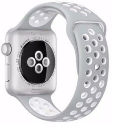 iUni Curea iUni compatibila cu Apple Watch 1/2/3/4/5/6/7, 44mm, Silicon Sport, Argintiu/Alb (50222_44)