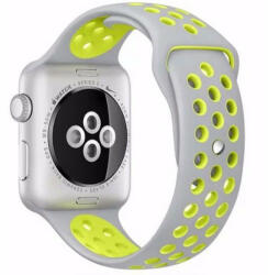 iUni Curea iUni compatibila cu Apple Watch 1/2/3/4/5/6/7, 40mm, Silicon Sport, Argintiu/Galben (5032_40)