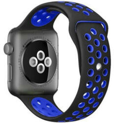 iUni Curea iUni compatibila cu Apple Watch 1/2/3/4/5/6/7, 44mm, Silicon Sport, Negru/Albastru (507403_44)