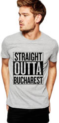 THEICONIC Tricou barbati gri cu text negru - Straight Outta Bucuresti