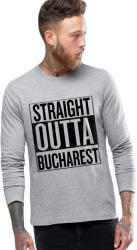 THEICONIC Bluza barbati gri cu text negru - Straight Outta Bucuresti