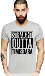 THEICONIC Tricou barbati gri cu text negru - Straight Outta Timisoara