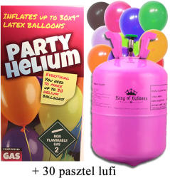 Brogaz Hélium palack 30 léggömb felfújására + 30 pasztel léggömb