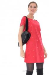 RohBoutique Rochie rosie, cu aplicatii de perle, ROH - DR4013