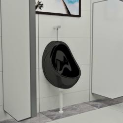 vidaXL Pisoar de perete cu supapă pentru spălare, negru, ceramică (143992)