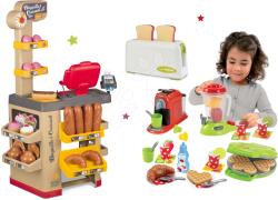Smoby Set patiserie cu produse de panificație Baguette&Croissant Bakery Smoby cu casă de marcat electronică și prăjitor de pâine cu aparat de gofri mixer aparat de cafea și gofreuri (SM350220-17)