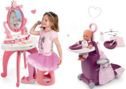 Smoby Set valiză de înfășat cu pătuț și scăunel Natur Baby Nurse Smoby și măsuță cosmetică Frozen cu scăunel (SM220346-13) Papusa