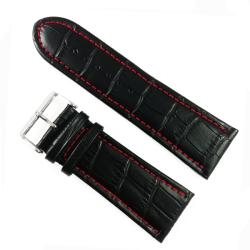  Curea de ceas Neagra din piele naturala si cusatura rosie - 26mm, 28mm, 30mm - WZ3409 (WZ3409)