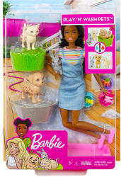 Mattel Barbie állatka napközi szett barna hajú babával (FXH12)