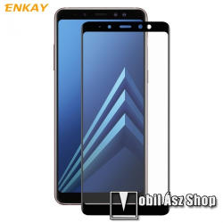ENKAY SAMSUNG Galaxy A8 Plus (2018) (SM-A730F), ENKAY 3D Curved üvegfólia, Full cover, 0, 26mm, 9H, Fekete