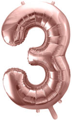 PartyDeco S. r. o 3. szám, fólia lufi, 86 cm, rosegold