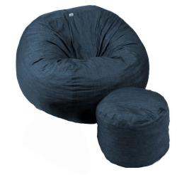 Pufrelax Комплект, Барбарон с табуретка за крака, 500л. Matusalem - Denim, Перящ се калъф, Подходящ за деца, Пълнеж с микс от мемори пяна и дунапрен, Гама Premium