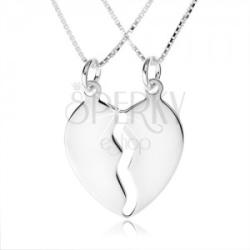 Ekszer Eshop 925 ezüst nyakék, két lánc, kettős medál, kettévált szív