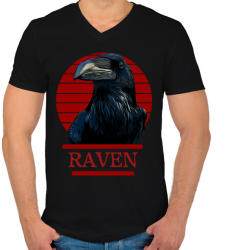 printfashion Raven - Férfi V-nyakú póló - Fekete (1982582)