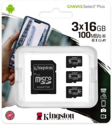 Kingston microSDHC Canvas Select Plus Multi pack 16GB C10/UHS-I SDCS2/16GB-3P1A