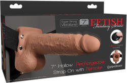 Pipedream Fetish Fantasy 7" Hollow Rechargeable Strap-On with Remote Tan