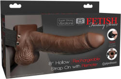 Pipedream Fetish Fantasy 8" Hollow Rechargeable Strap-On with Remote Brown