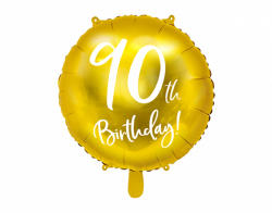 PartyDeco 90. Évszámos lufi, fólia, arany, happy b, 18"/45cm