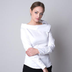 Willsoor Bluză albă modernă pentru femei, cu fundă cu buline 11323