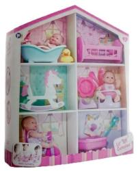 JC Toys Mini casuta carton cu 3 bebelusi 13 cm si accesorii (JC16755)