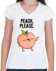 printfashion Peach Please - Női V-nyakú póló - Fehér (2085953)