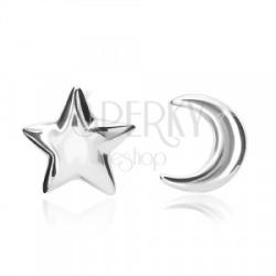 Ekszer Eshop 925 ezüst fülbevaló - hold és csillag motívum, stekkeres zárszerkezet