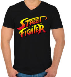 printfashion Street Fighter - Férfi V-nyakú póló - Fekete (2109890)