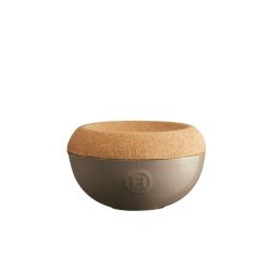 Emile henry (Франция) Керамичен канистър за сол или захар emile henry salt cellar с корков капак - Ø14.5 см - цвят сиво-бежов (eh 8761-95)