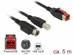 Delock Cablu PoweredUSB 24V la USB-B + Hosiden Mini-DIN 3 pini 5m pentru POS/terminale, Delock 85491 (85491)