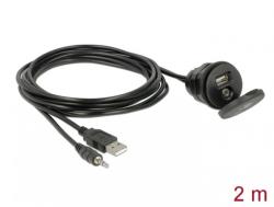 Delock Cablu auto USB + jack stereo 3.5 mm 4 pini la USB + jack stereo 3.5 mm 4 pini (audio) T-M 2m Negru, Delock 85719 (85719)