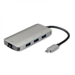 Roline HUB USB-C cu 3 porturi USB-A + 1 x Gigabit LAN, Roline 12.02. 1108 (12.02.1108-10)