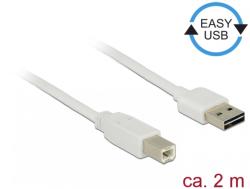Delock Cablu EASY-USB 2.0 tip A la USB-B T-T 2m Alb, Delock 83687 (83687)